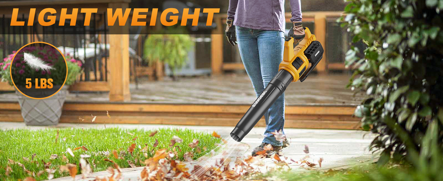 The battery operated leaf blower is light weight